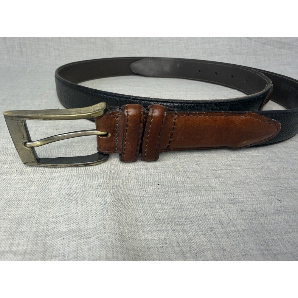 Allen Edmonds Mens Dress Belt 40 Brass Buckle Two Toned Black Brown Leather